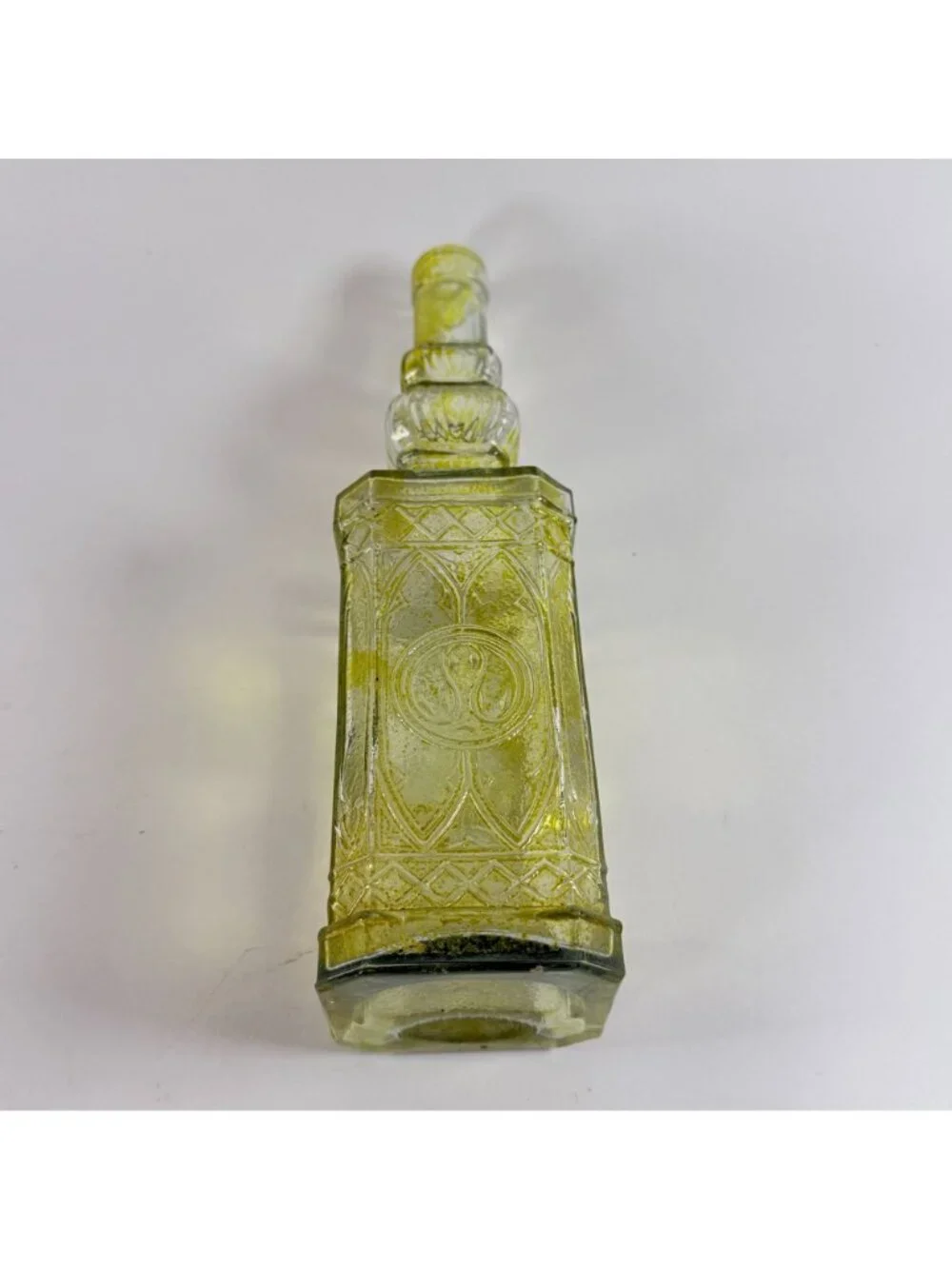 Vintage Yellow Embossed Glass Bottle 11.75